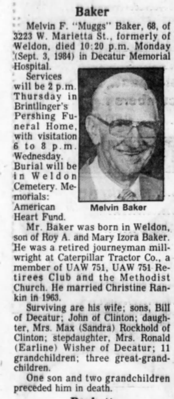 Obituary for Melvin F. Baker (Aged 68)